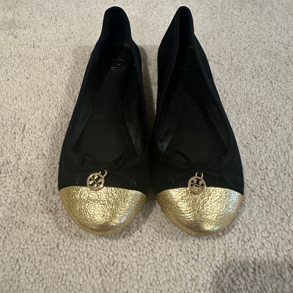 Tory Burch Black and Gold Flats